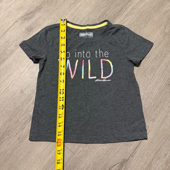 Eddie Bauer Kids XS 5/6 Graphic Tee Shirt Gray “Go Into The Wild” Adventure - Picture 6 of 6